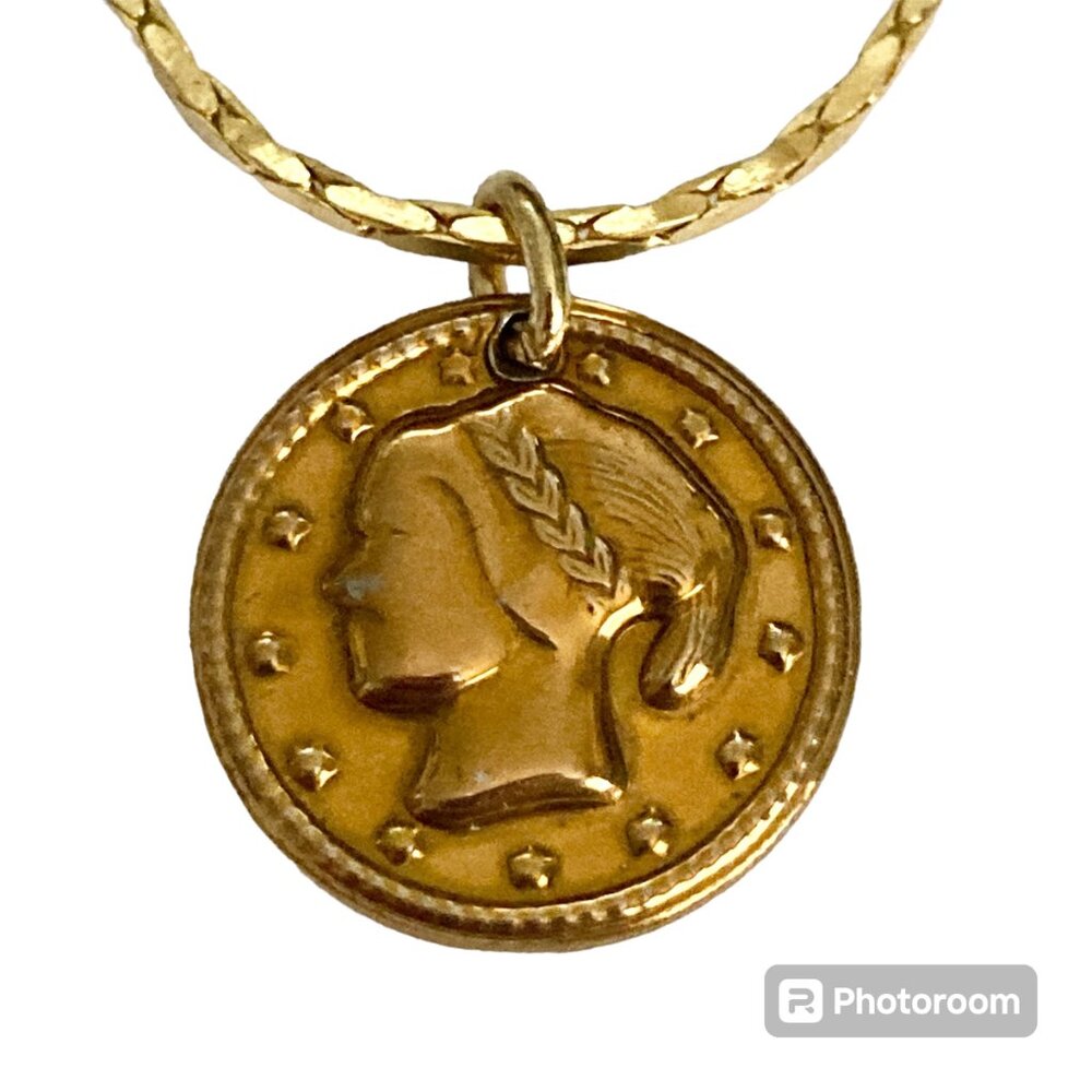 Vintage French Italian Coin Charm Bracelet Gold Plated Wire France Italy Lady